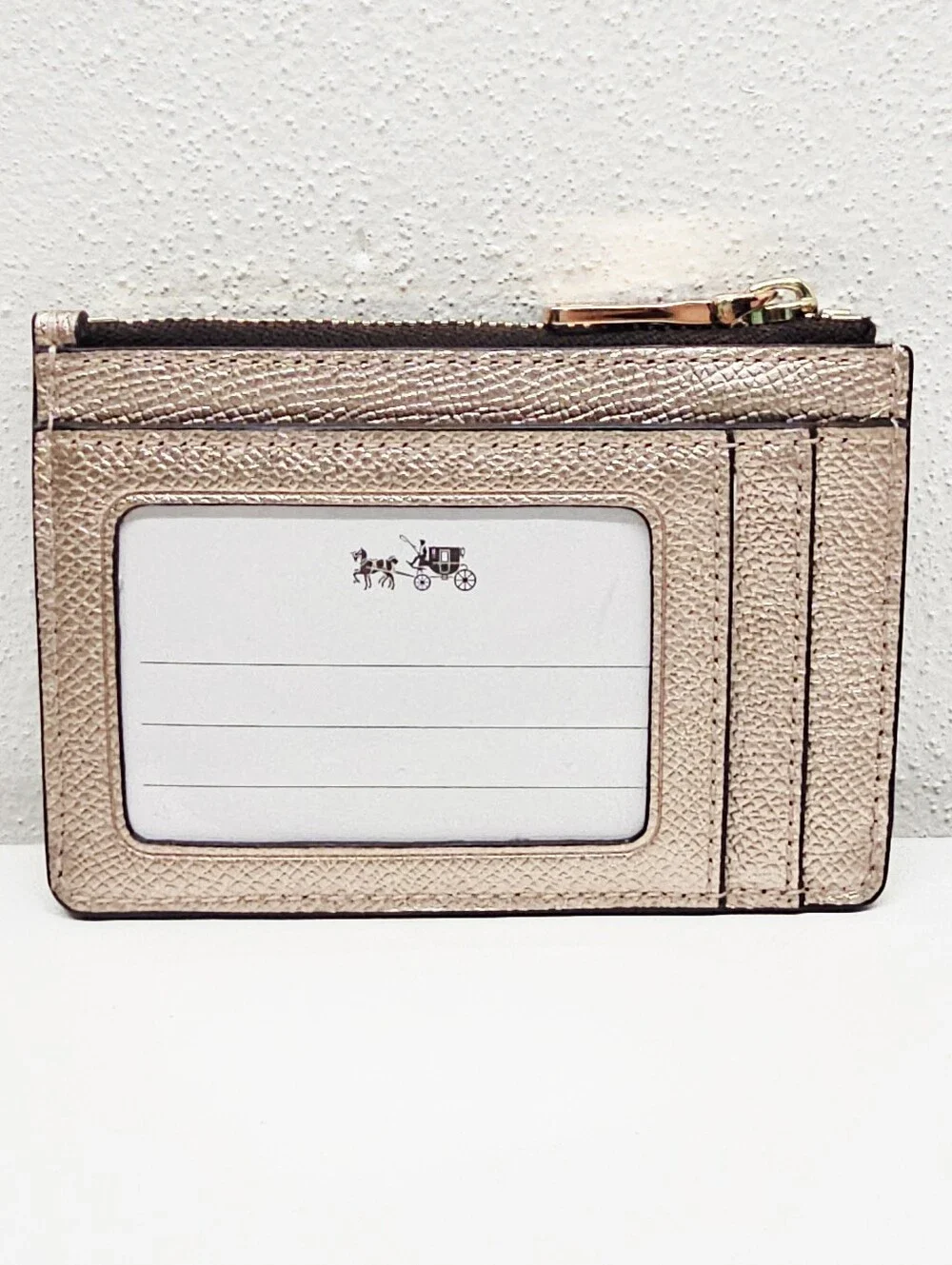 Coach Mini Skinny ID Case With Keychain Rose Gold Metallic